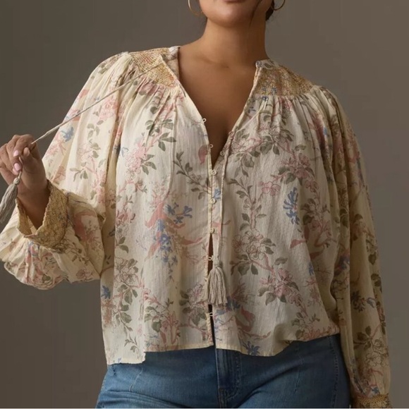 Anthropologie Long Sleeve Smocked Lurex Top - Picture 7 of 11